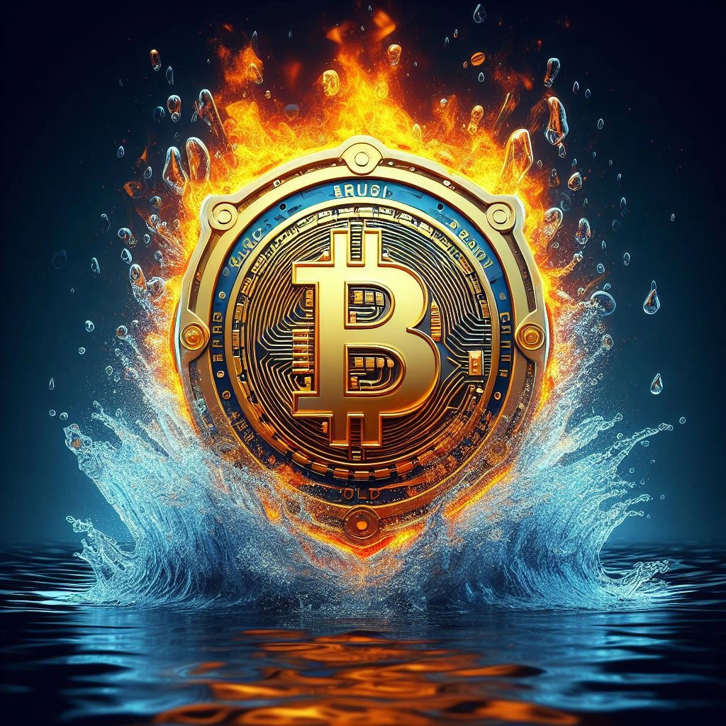 Bitcoin autour d'un déluge d'eau et de feu